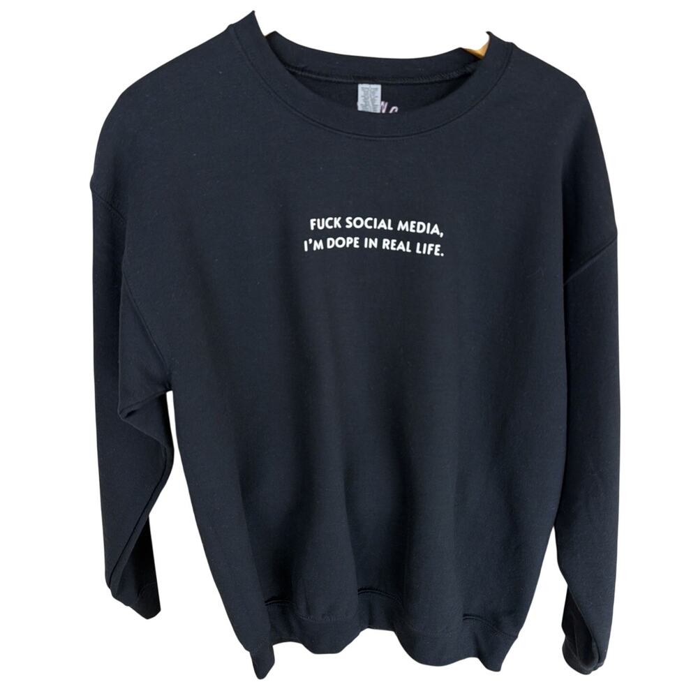 NWT Girl Gang Black White Meme Screen Print Fleece Crewneck Sweatshirt Size 2X